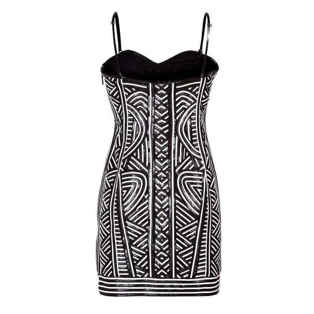 Patterned Leather Strapless Dress