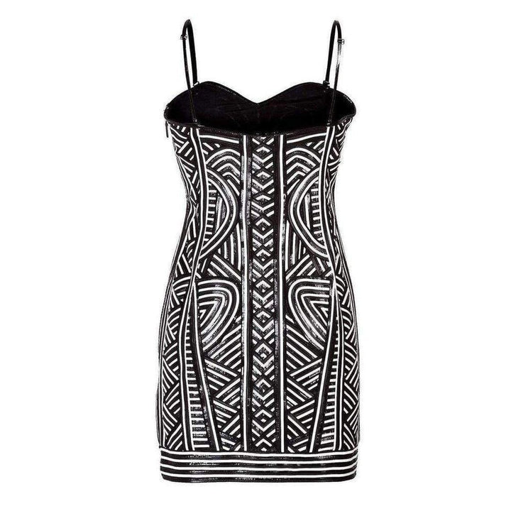 Patterned Leather Strapless Dress