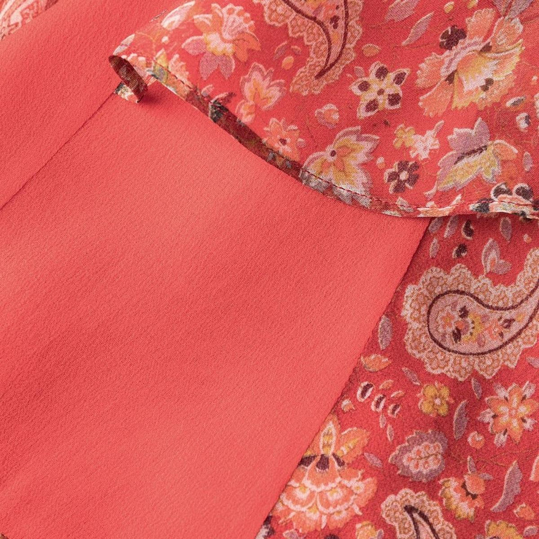 Paisley-print Ruffle Silk Gown