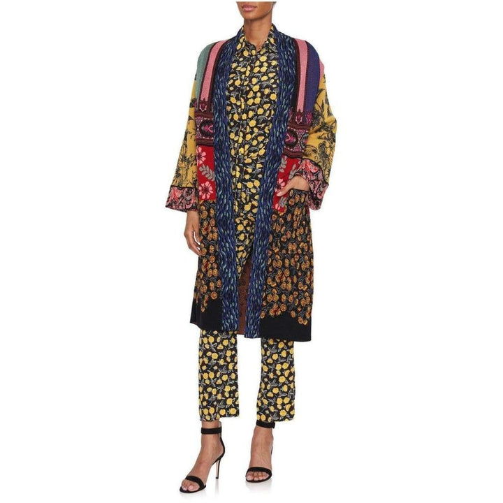 Patchwork Metallic Jacquard-Knit Cardigan Coat