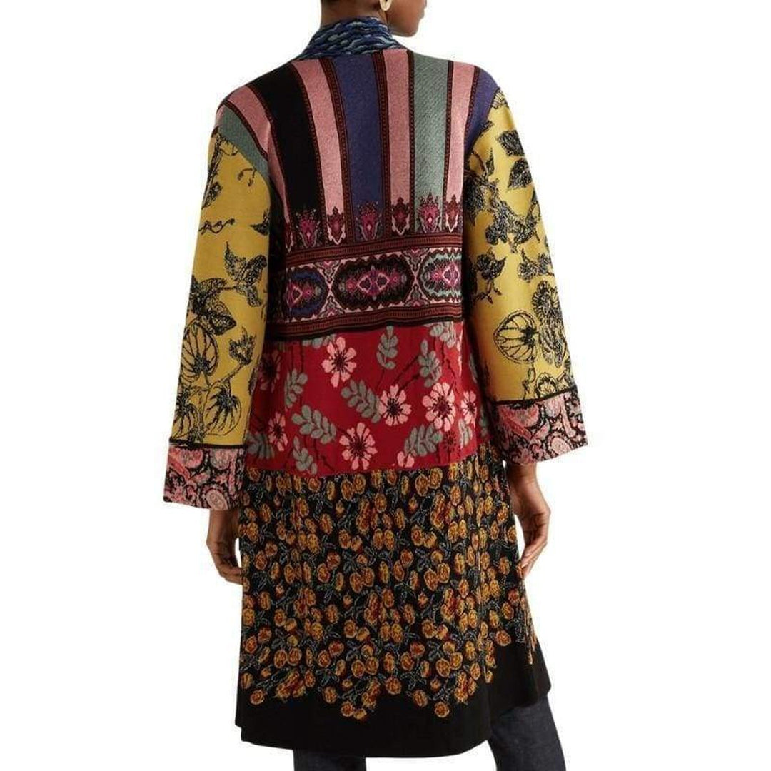 Patchwork Metallic Jacquard-Knit Cardigan Coat