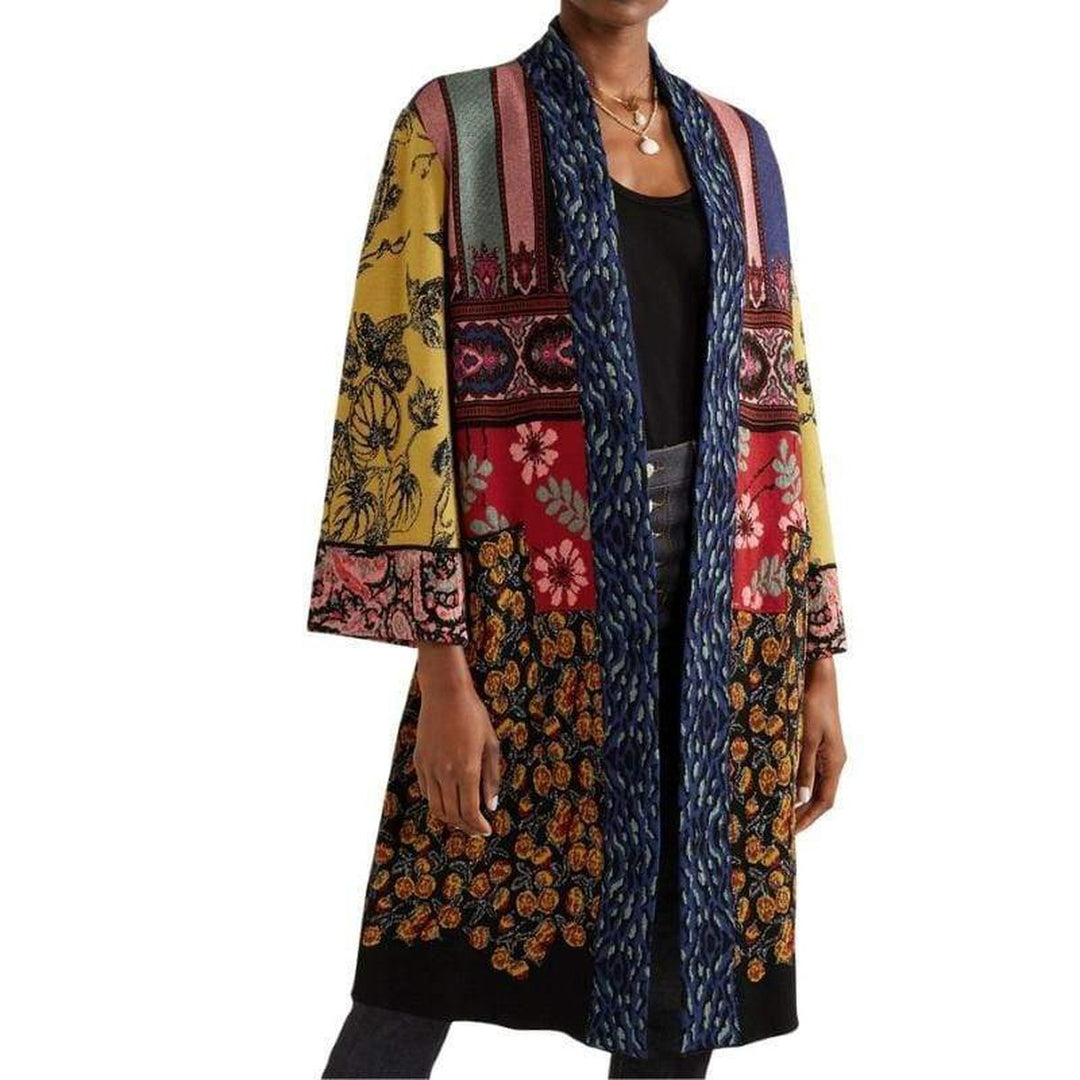 Patchwork Metallic Jacquard-Knit Cardigan Coat