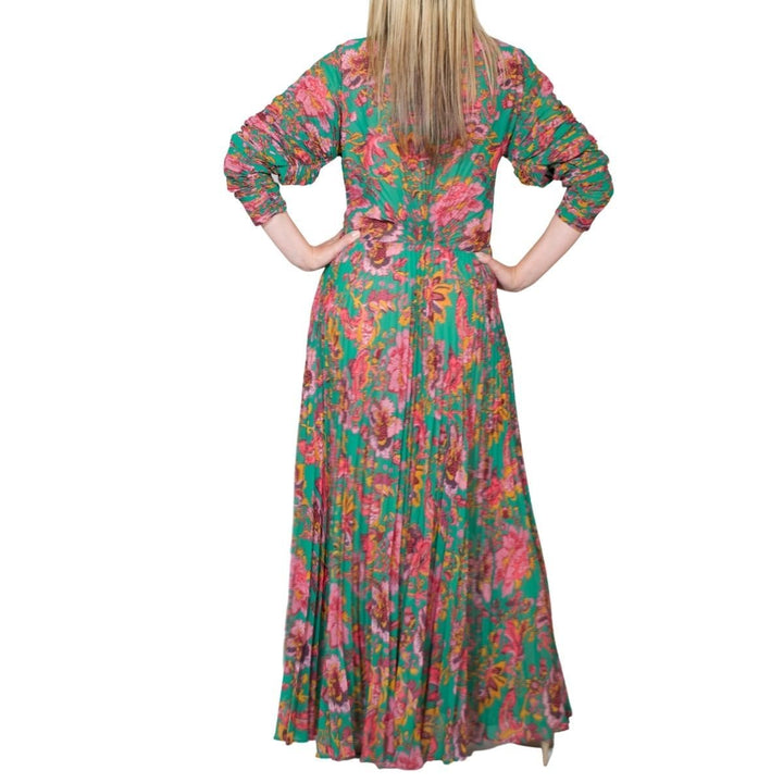 Ying Yang Micro-Print Pleated Chiffon Gown