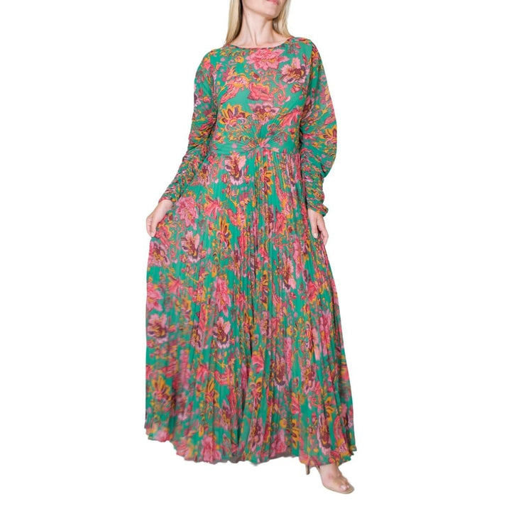 Ying Yang Micro-Print Pleated Chiffon Gown