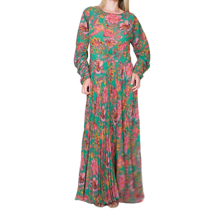 Ying Yang Micro-Print Pleated Chiffon Gown