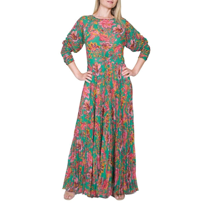 Ying Yang Micro-Print Pleated Chiffon Gown