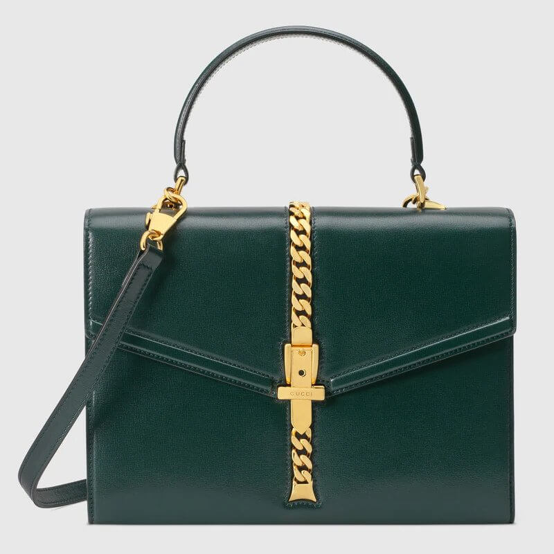 Sylvie 1969 small top handle bag in green leather | G*G® US
