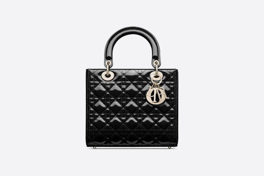 Medium Lady Di**r Bag Black Patent Cannage Calfskin