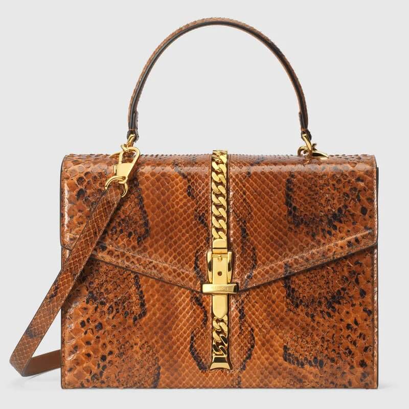 Sylvie 1969 python small top handle bag in brown python  | G*G® US