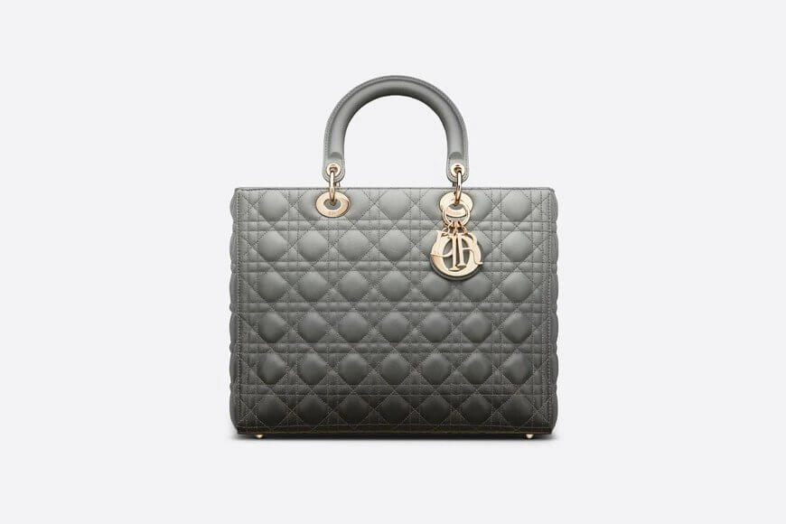 Large Lady Di**r Bag Gray Gradient Cannage Lambskin