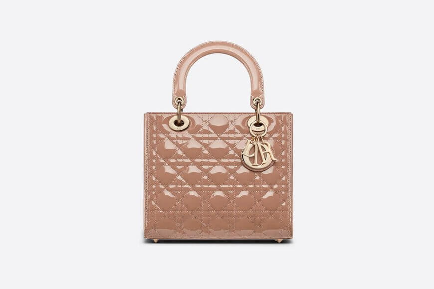 MEDIUM LADY Di**r BAG Warm Taupe Patent Cannage Calfskin
