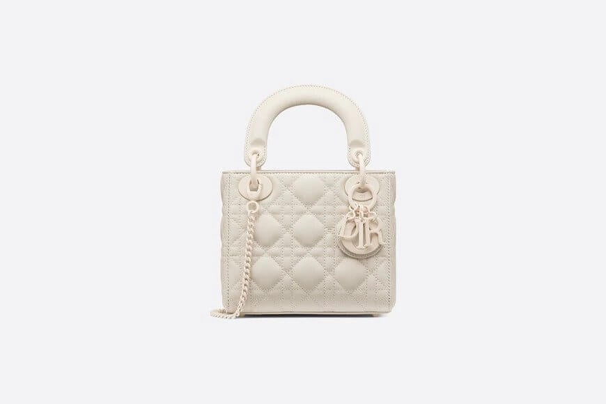 Mini Lady Di**r Bag Latte Ultramatte Cannage Calfskin