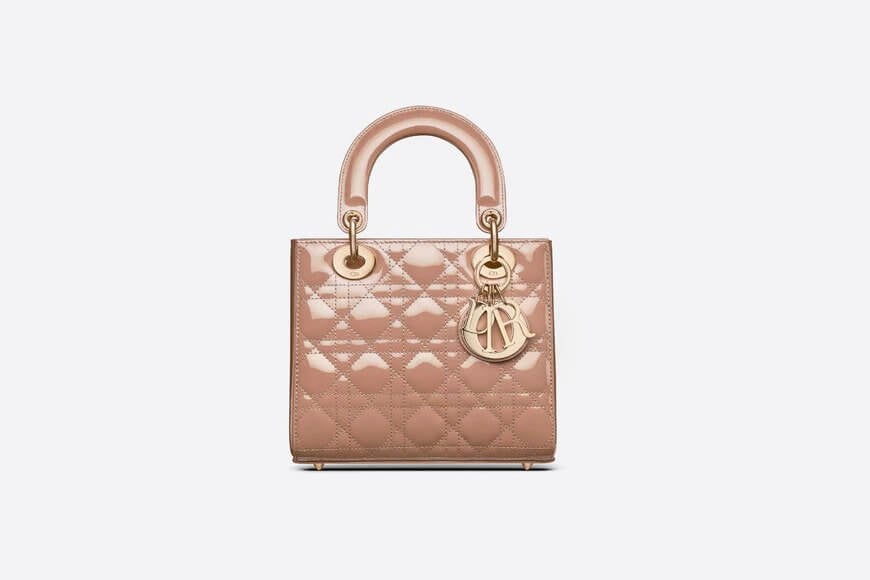 Small Lady Di**r Bag Warm Taupe Patent Cannage Calfskin