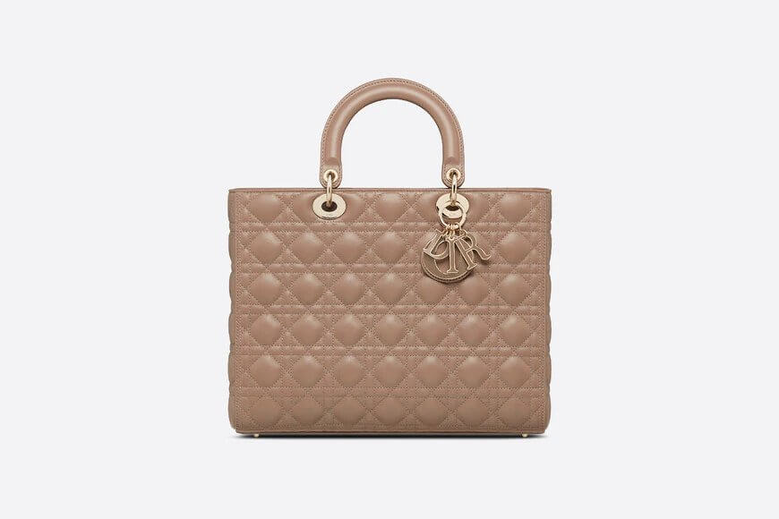 Large Lady Di**r Bag Warm Taupe Cannage Lambskin
