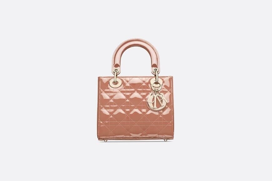 Small Lady Di**r Bag Rose Des Vents Patent Cannage Calfskin