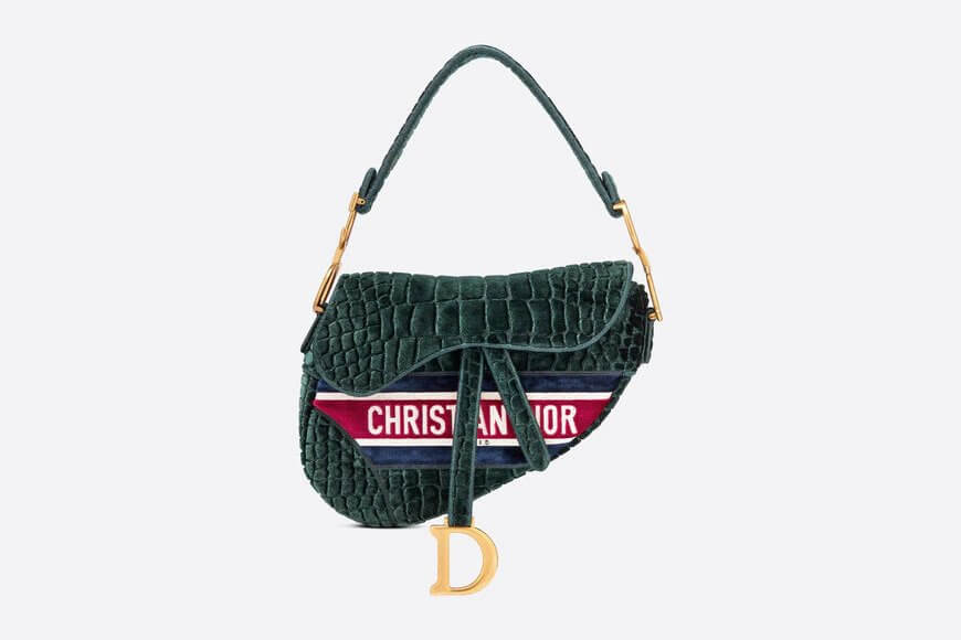 Saddle Bag Green Crocodile-Effect Embroidered Velvet
