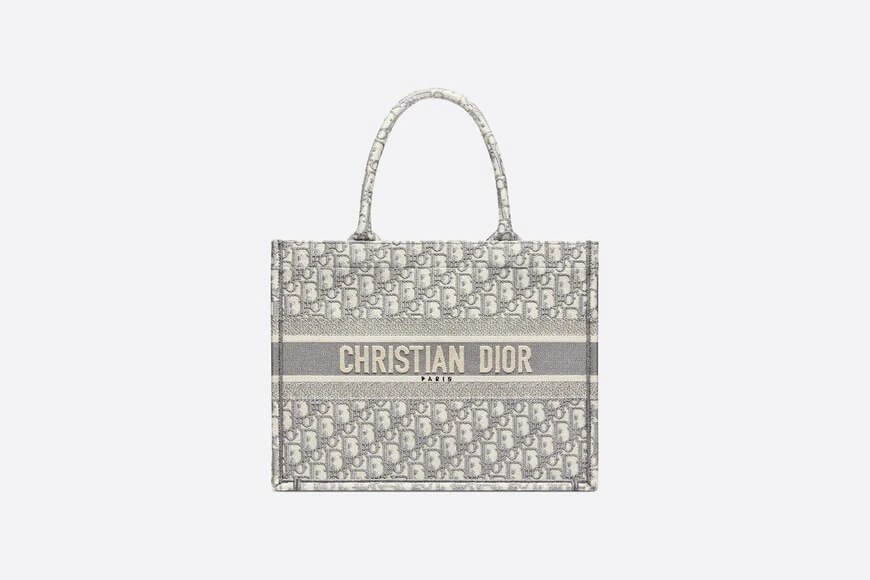 SMALL Di**r BOOK TOTE Gray Di**r Oblique Embroidery