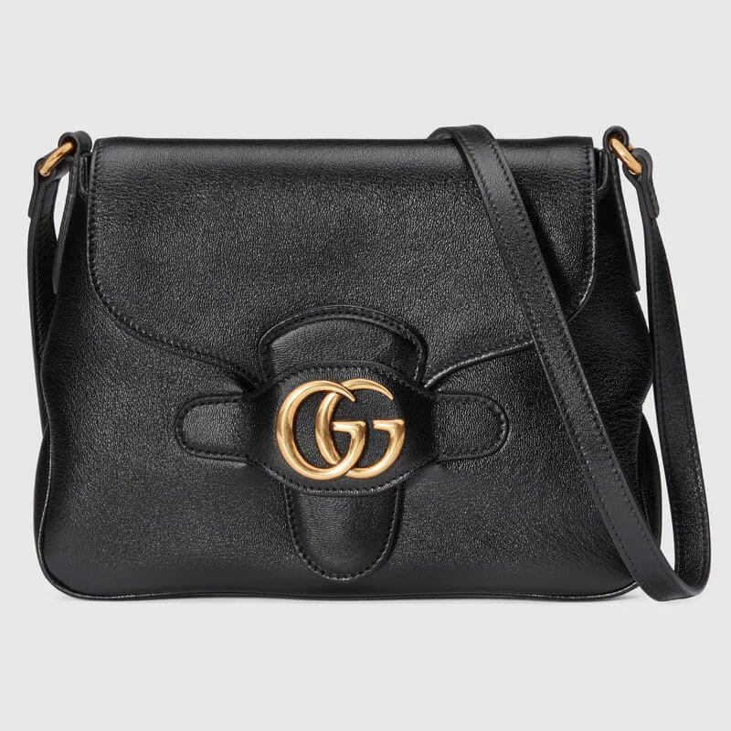 Small messenger bag with Double G in black leather | G*G® US