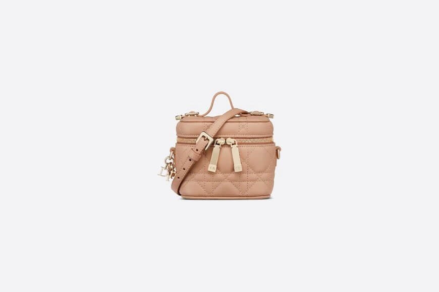 Micro Lady Di**r Vanity Case Rose Des Vents Cannage Lambskin