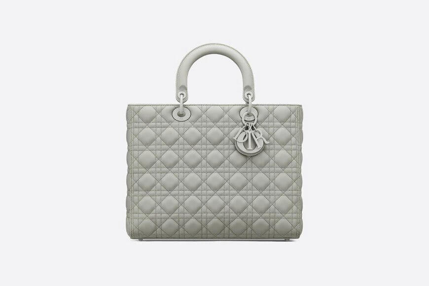 Large Lady Di**r Bag Gray Ultramatte Cannage Calfskin
