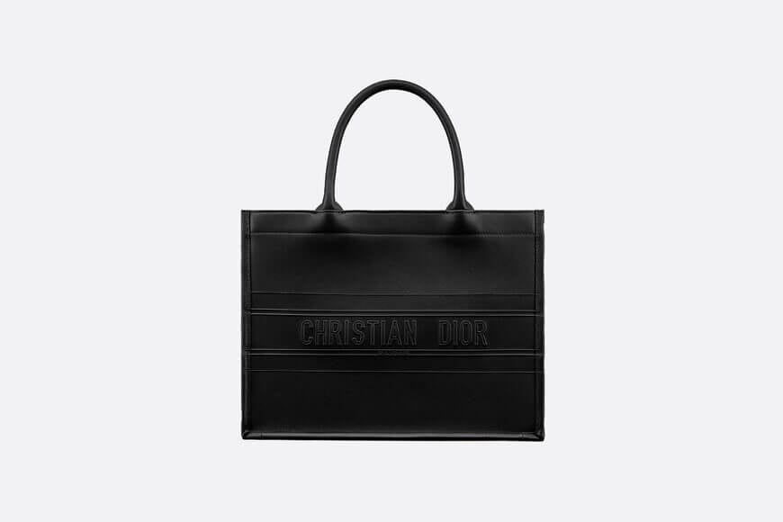 Small Di**r Book Tote Black Calfskin