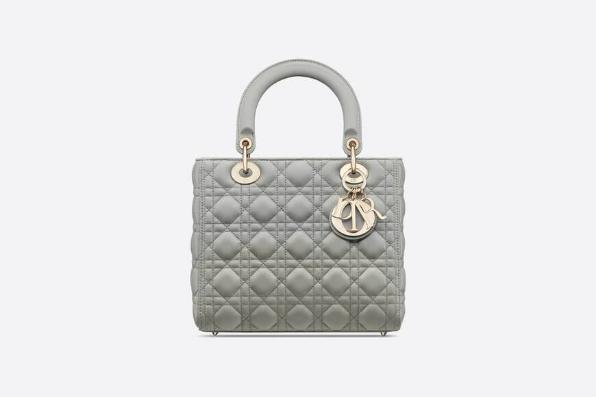 Medium Lady Di**r Bag Gray Cannage Lambskin