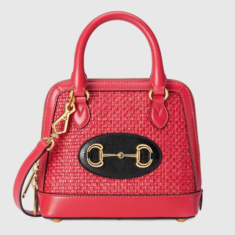 G*G Horsebit 1955 mini top handle bag in coral straw effect | G*G® US