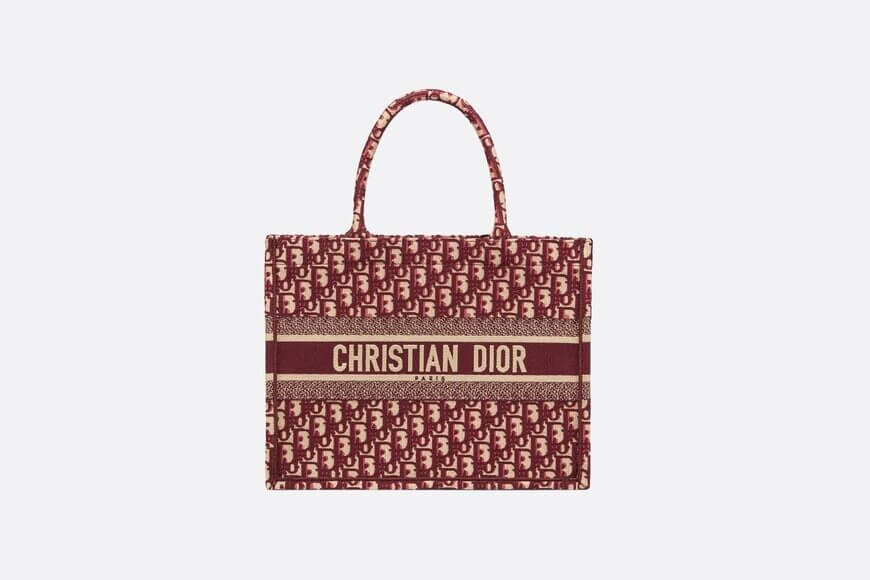 Small Di**r Book Tote Burgundy Di**r Oblique Embroidery