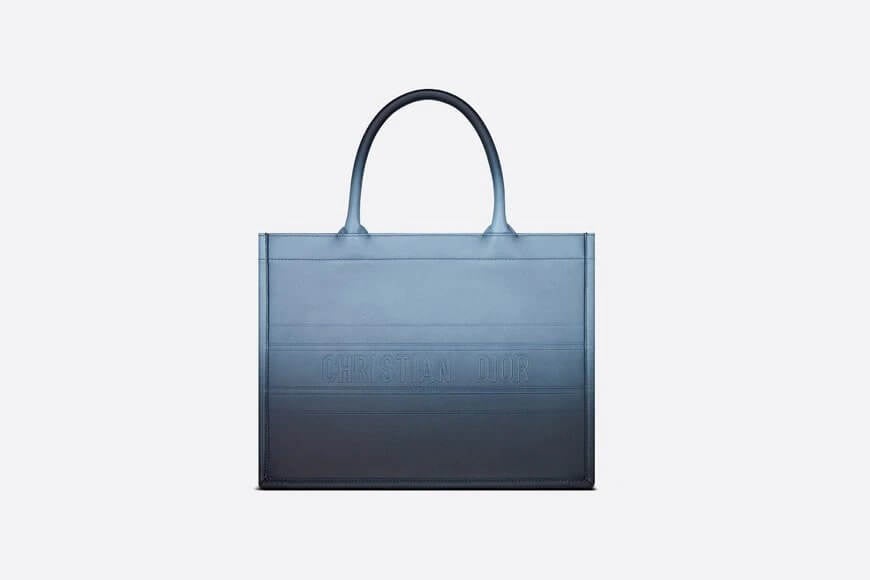 Small Di**r Book Tote Indigo Blue Gradient Smooth Calfskin