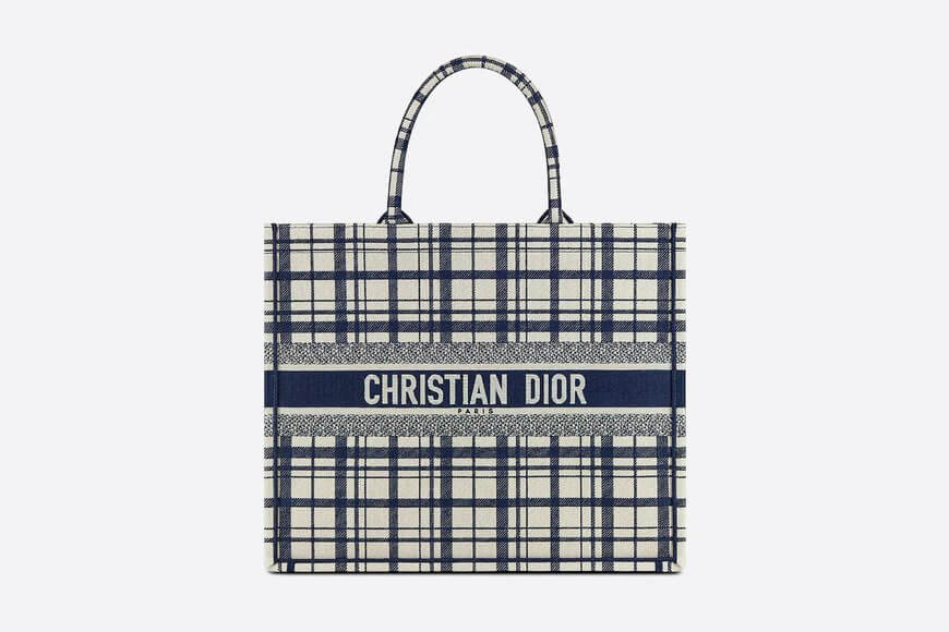 Di**r Book Tote Blue Check'n'Di**r Embroidery