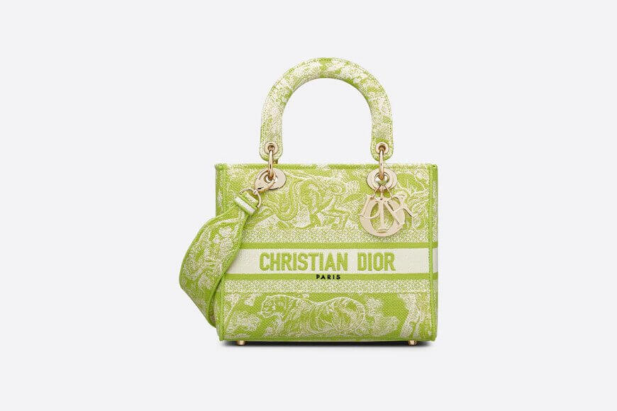 MEDIUM LADY D-LITE BAG Lime Toile de Jouy Reverse Embroidery