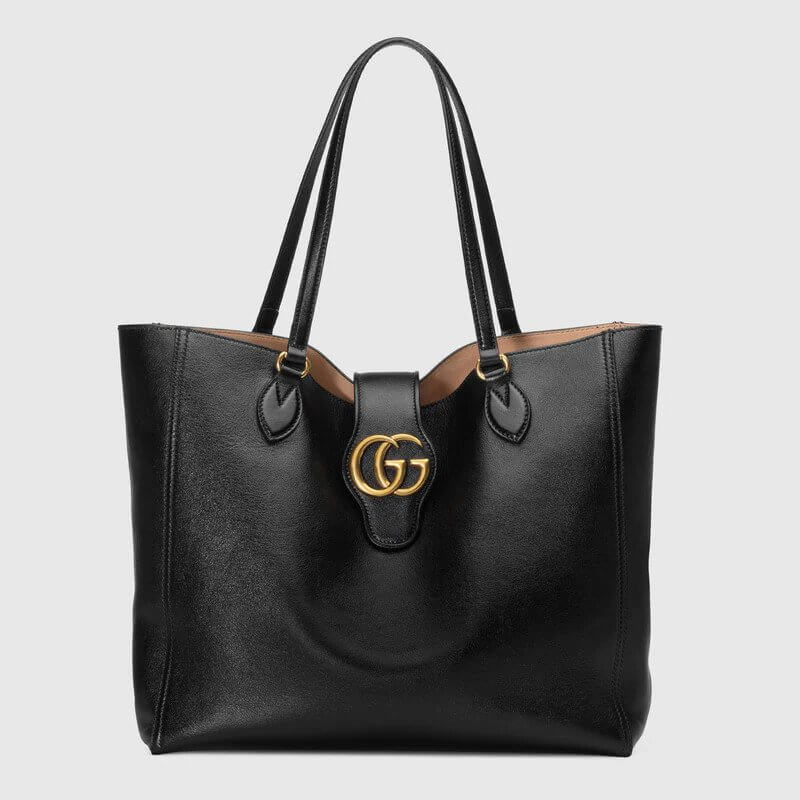 Medium tote with Double G in black leather | G*G® US