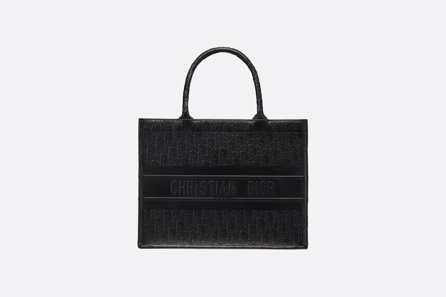 Small Di**r Book Tote Black Di**r Oblique Embossed Calfskin