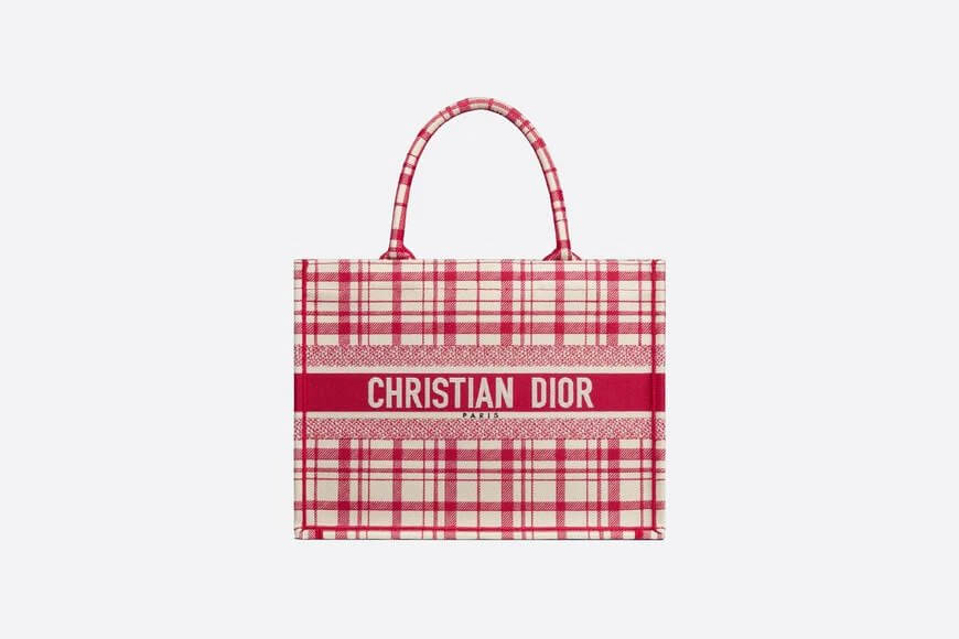 Small Di**r Book Tote Raspberry Check'n'Di**r Embroidery