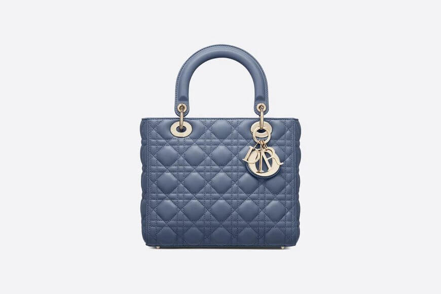 Medium Ultramatte Lady Di**r Bag Denim Blue Cannage Lambskin