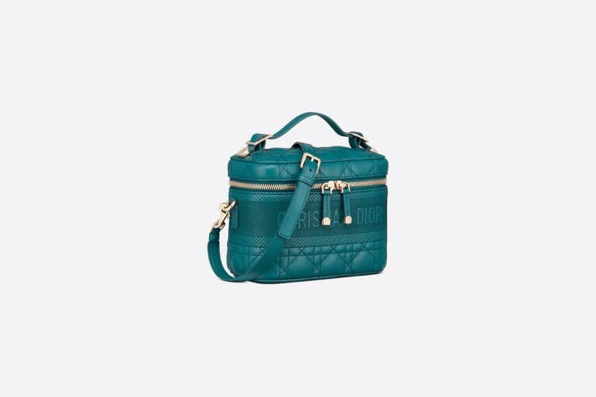 Small Di**rTravel Vanity Case Deep Ocean Blue Cannage Lambskin