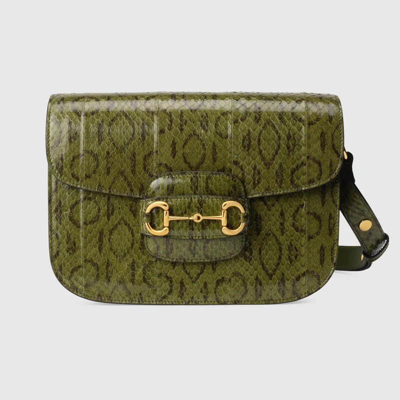 G*G Horsebit 1955 snakeskin shoulder bag in moss green snakeskin | G*G® US