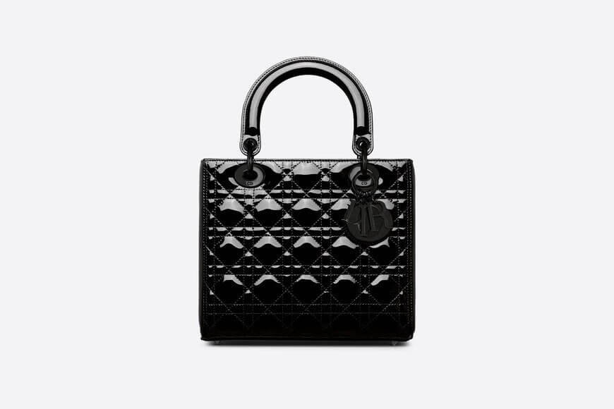 MEDIUM LADY Di**r BAG Black Ultraglossy Patent Cannage Calfskin