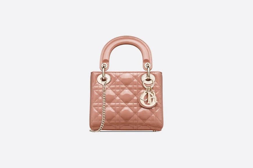 Mini Lady Di**r Bag Rose Des Vents Patent Cannage Calfskin