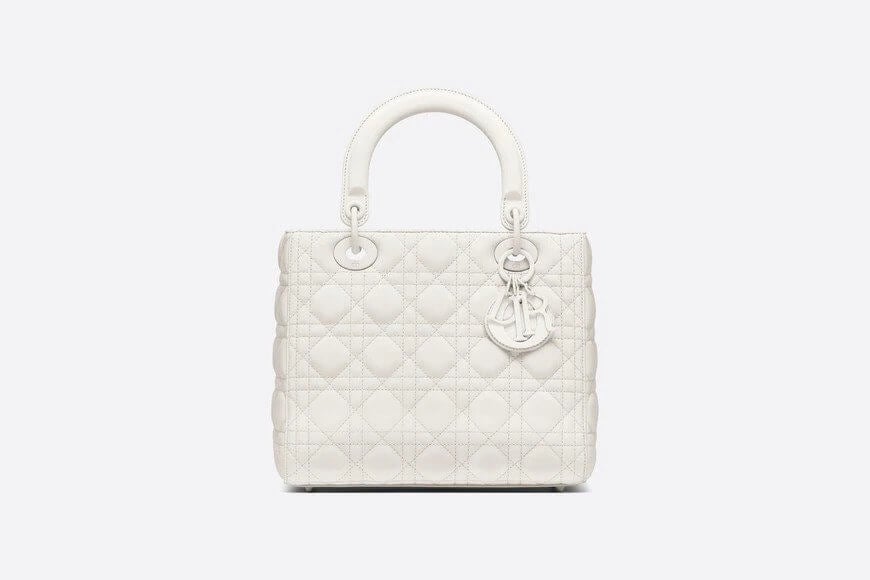 Medium Ultramatte Lady Di**r Bag Latte Ultramatte Cannage Calfskin
