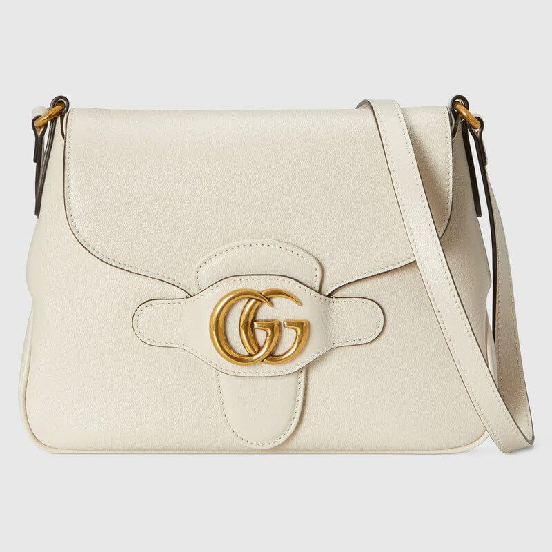 Small messenger bag with Double G in white leather | G*G® US