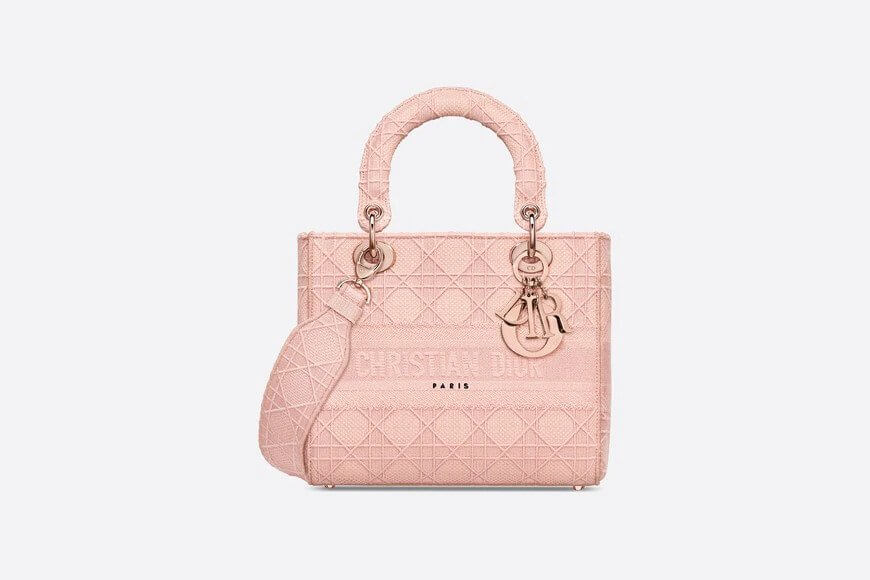 MEDIUM LADY D-LITE BAG Bois de Rose Cannage Embroidery