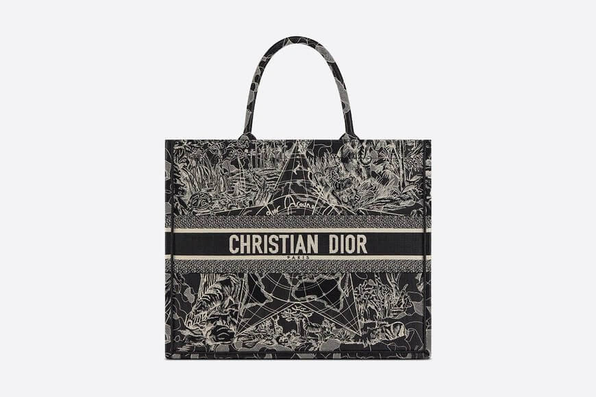 Di**r Book Tote Black and White Di**r Around the World Embroidery
