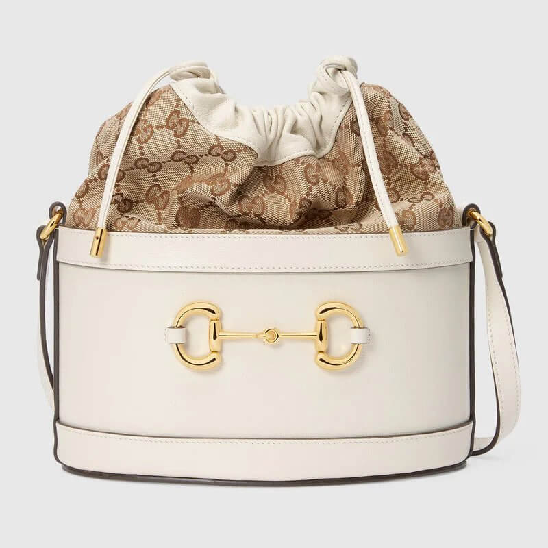 G*G Horsebit 1955 bucket bag in GG canvas/white leather | G*G® US