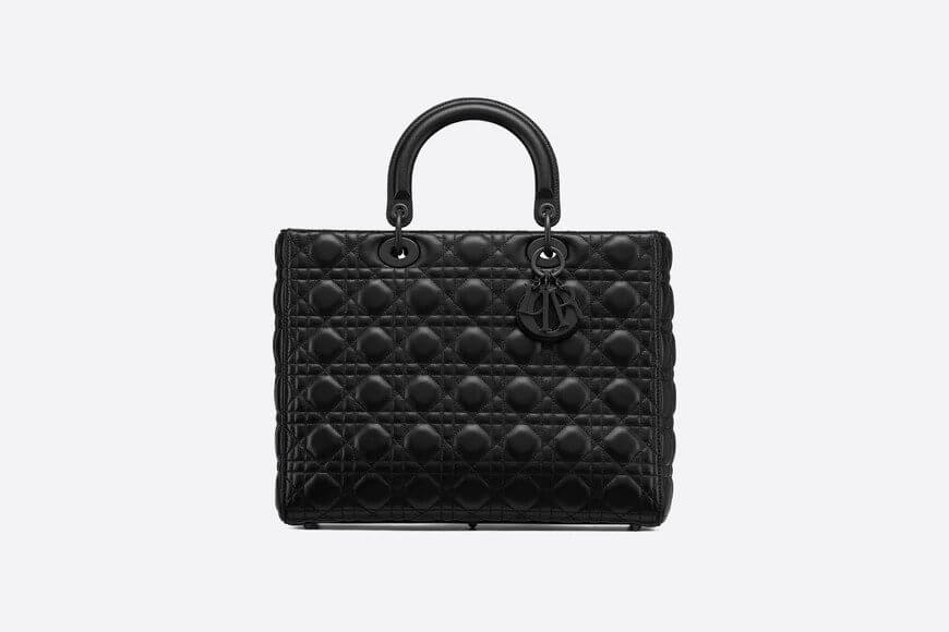 Large Lady Di**r Bag Black Ultramatte Cannage Calfskin
