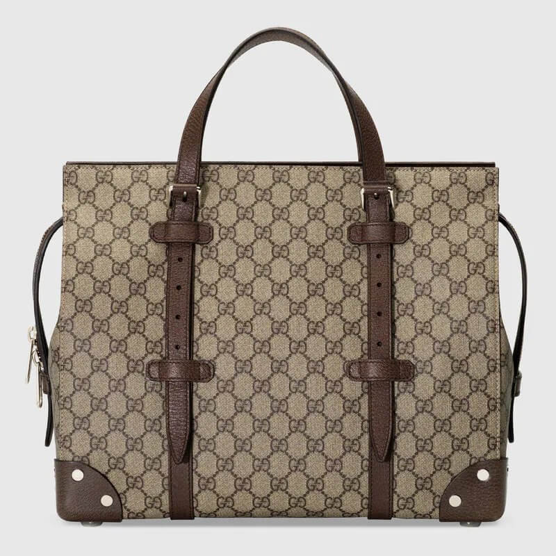 GG tote bag with leather details in beige and ebony | G*G® US