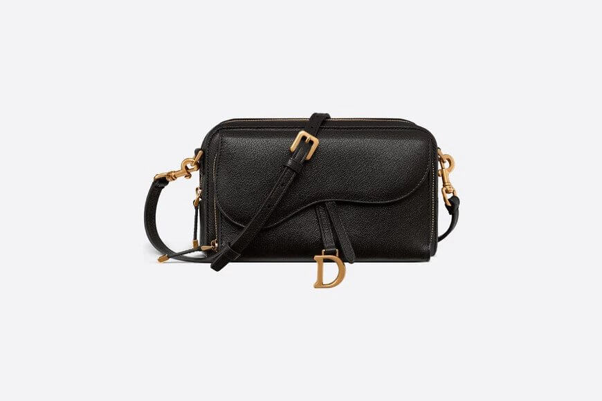 Saddle Double Pouch Black Goatskin