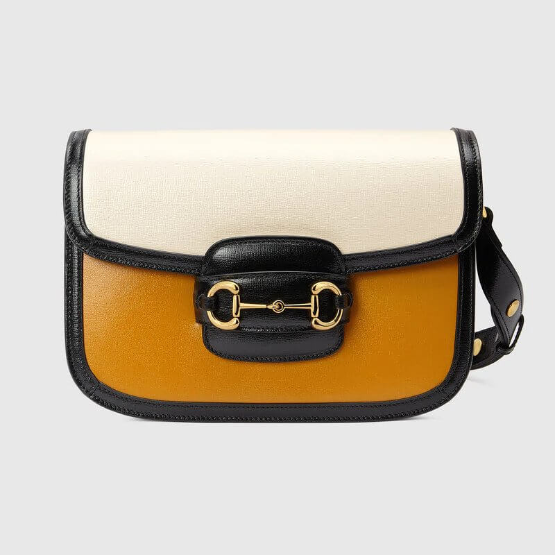 G*G Horsebit 1955 shoulder bag in orange and white leather | G*G® US