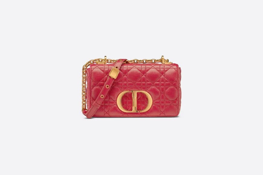Small Di**r Caro Bag Raspberry Supple Cannage Calfskin