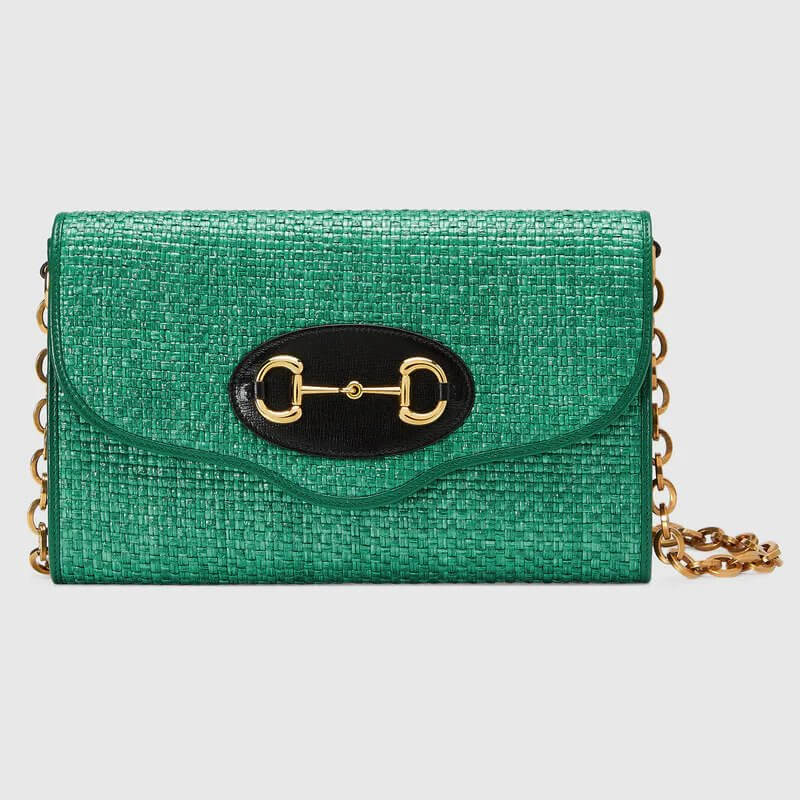 G*G Horsebit 1955 small shoulder bag in emerald green straw effect | G*G® US